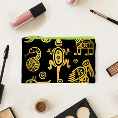 Mexican Culture Golden Tribal Icons Cosmetic Bag (xs) by Apen