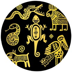 Mexican Culture Golden Tribal Icons Wooden Puzzle Round by Apen