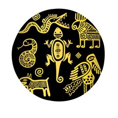 Mexican Culture Golden Tribal Icons Mini Round Pill Box (pack Of 5) by Apen