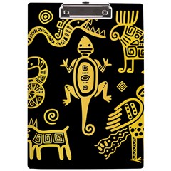 Mexican Culture Golden Tribal Icons A4 Acrylic Clipboard by Apen