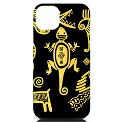 Mexican Culture Golden Tribal Icons Iphone 14 Plus Black Uv Print Case by Apen