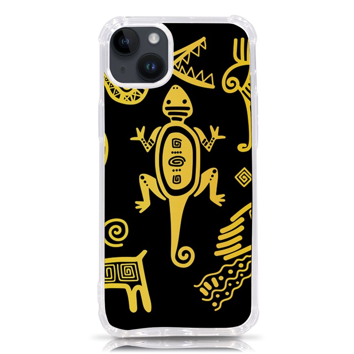 Mexican Culture Golden Tribal Icons iPhone 14 Plus TPU UV Print Case