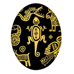 Mexican Culture Golden Tribal Icons Oval Glass Fridge Magnet (4 Pack) by Apen