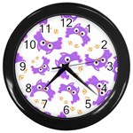 Purple Owl Pattern Background Wall Clock (Black) Front