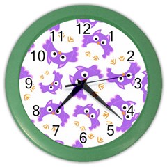 Purple Owl Pattern Background Color Wall Clock by Apen