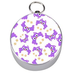 Purple Owl Pattern Background Silver Compasses by Apen