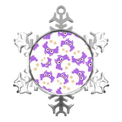 Purple Owl Pattern Background Metal Small Snowflake Ornament by Apen