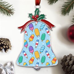 Cute Kawaii Ice Cream Seamless Pattern Metal Holly Leaf Bell Ornament by Apen