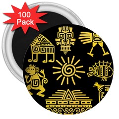 Maya Style Gold Linear Totem Icons 3  Magnets (100 Pack) by Apen