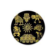 Maya Style Gold Linear Totem Icons Magnet 3  (round) by Apen