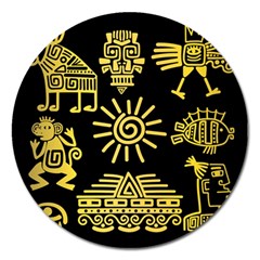 Maya Style Gold Linear Totem Icons Magnet 5  (round) by Apen