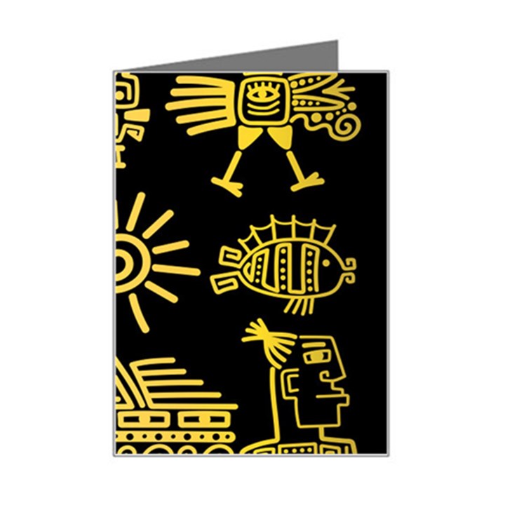 Maya Style Gold Linear Totem Icons Mini Greeting Card