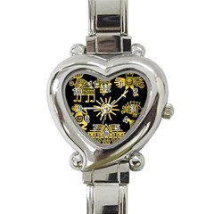 Maya Style Gold Linear Totem Icons Heart Italian Charm Watch by Apen