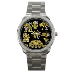 Maya Style Gold Linear Totem Icons Sport Metal Watch by Apen