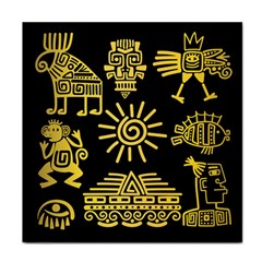 Maya Style Gold Linear Totem Icons Face Towel by Apen