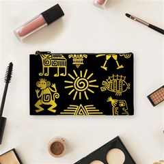 Maya Style Gold Linear Totem Icons Cosmetic Bag (small) by Apen