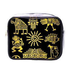 Maya Style Gold Linear Totem Icons Mini Toiletries Bag (one Side) by Apen