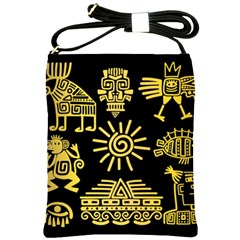 Maya Style Gold Linear Totem Icons Shoulder Sling Bag by Apen