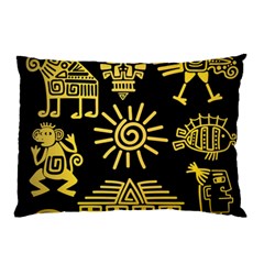 Maya Style Gold Linear Totem Icons Pillow Case (two Sides) by Apen