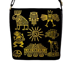 Maya Style Gold Linear Totem Icons Flap Closure Messenger Bag (l) by Apen