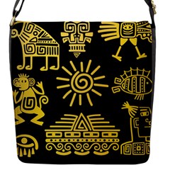 Maya Style Gold Linear Totem Icons Flap Closure Messenger Bag (s) by Apen