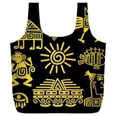 Maya Style Gold Linear Totem Icons Full Print Recycle Bag (xxxl) by Apen