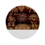 Maya Style Gold Linear Totem Icons Marble Wood Coaster (Round) Front