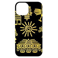 Maya Style Gold Linear Totem Icons Iphone 14 Black Uv Print Case by Apen