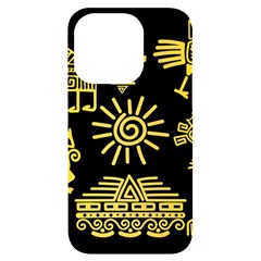 Maya Style Gold Linear Totem Icons Iphone 14 Pro Black Uv Print Case by Apen