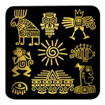 Maya Style Gold Linear Totem Icons Square Glass Fridge Magnet (4 pack) Front