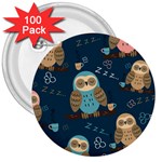 Seamless Pattern Owls Dreaming 3  Buttons (100 pack)  Front