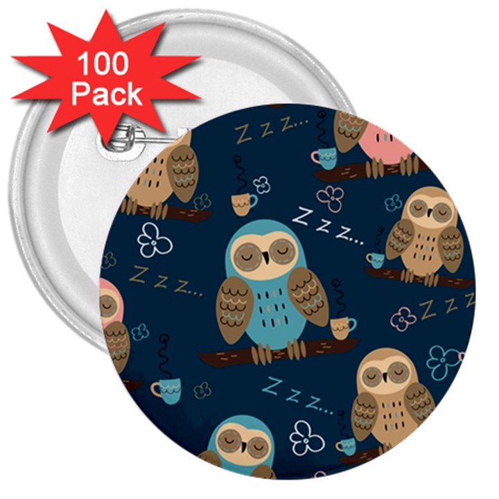 Seamless Pattern Owls Dreaming 3  Buttons (100 pack) 