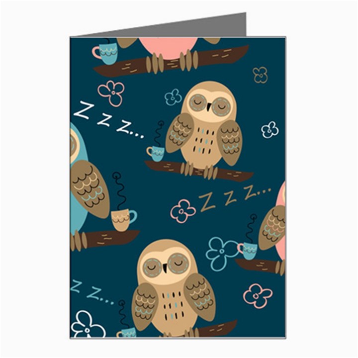 Seamless Pattern Owls Dreaming Greeting Card