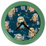 Seamless Pattern Owls Dreaming Color Wall Clock Front