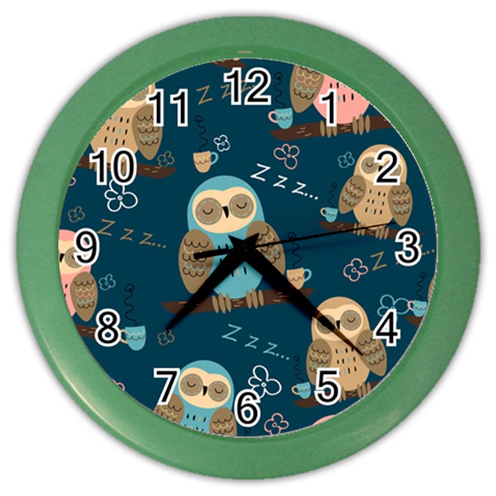 Seamless Pattern Owls Dreaming Color Wall Clock