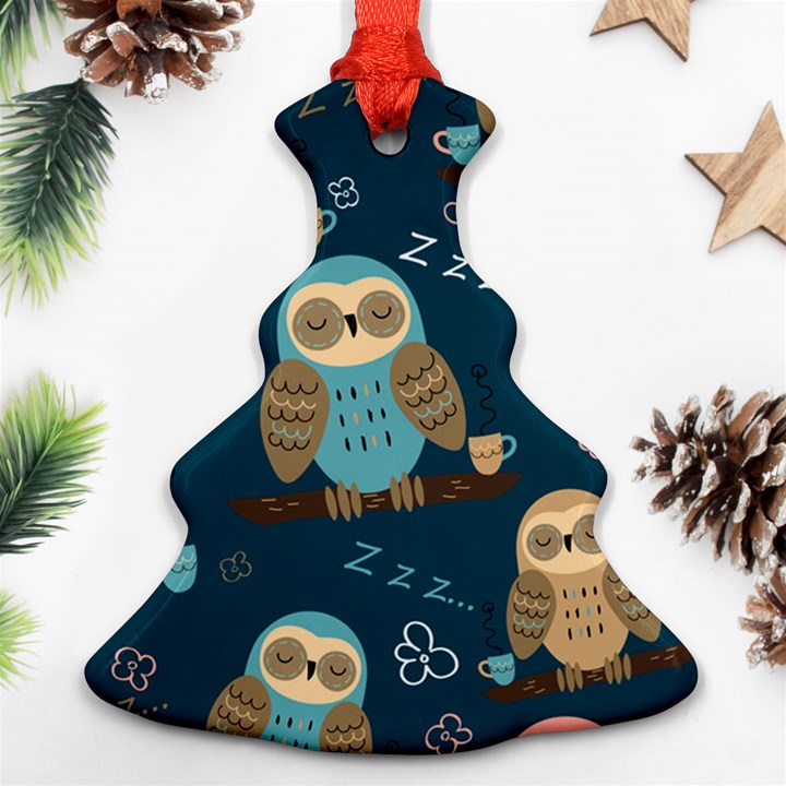 Seamless Pattern Owls Dreaming Christmas Tree Ornament (Two Sides)