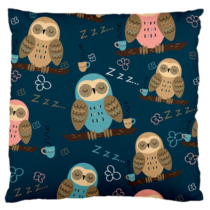 Seamless Pattern Owls Dreaming Large Premium Plush Fleece Cushion Case (One Side)