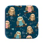 Seamless Pattern Owls Dreaming Square Metal Box (Black) Front