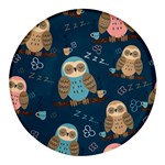 Seamless Pattern Owls Dreaming Round Glass Fridge Magnet (4 pack) Front