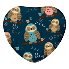 Seamless Pattern Owls Dreaming Heart Glass Fridge Magnet (4 Pack) by Apen