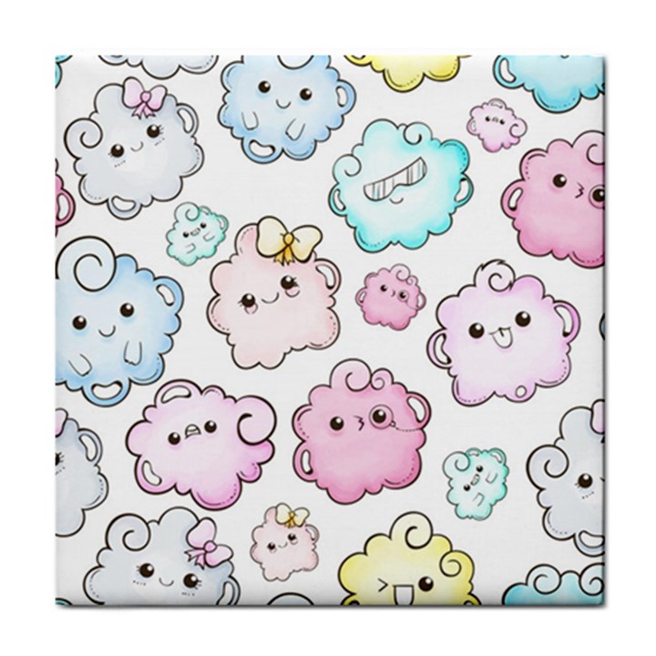 Cute Doodle Cartoon Seamless Pattern Tile Coaster