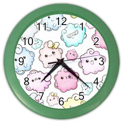 Cute Doodle Cartoon Seamless Pattern Color Wall Clock by Apen