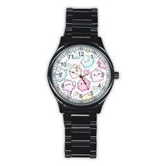 Cute Doodle Cartoon Seamless Pattern Stainless Steel Round Watch by Apen