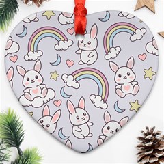 Seamless Pattern With Cute Rabbit Character Heart Ornament (two Sides)