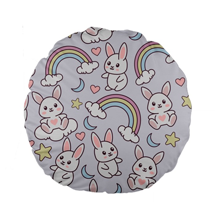 Seamless Pattern With Cute Rabbit Character Standard 15  Premium Round Cushions