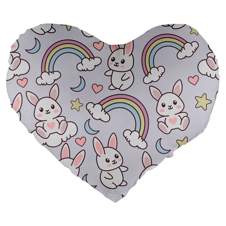 Seamless Pattern With Cute Rabbit Character Large 19  Premium Heart Shape Cushions