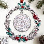 Seamless Pattern With Cute Rabbit Character Metal X mas Wreath Holly leaf Ornament Front