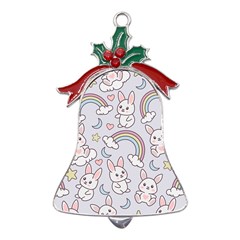 Seamless Pattern With Cute Rabbit Character Metal Holly Leaf Bell Ornament by Apen