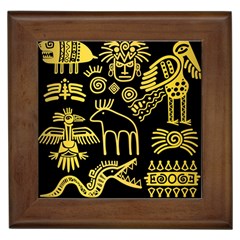 Golden Indian Traditional Signs Symbols Framed Tile by Apen