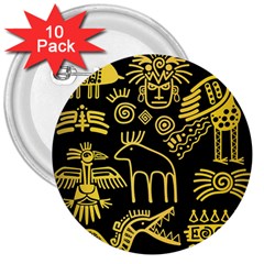 Golden Indian Traditional Signs Symbols 3  Buttons (10 Pack)  by Apen